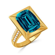 18K Yellow Gold London Blue Topaz & Diamond Ring