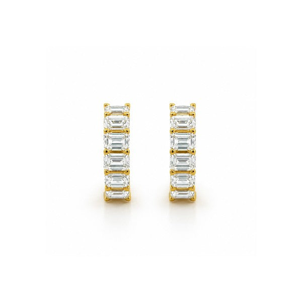 18K Yellow Gold Small Emerald Cut Diamond Hoop Earrings