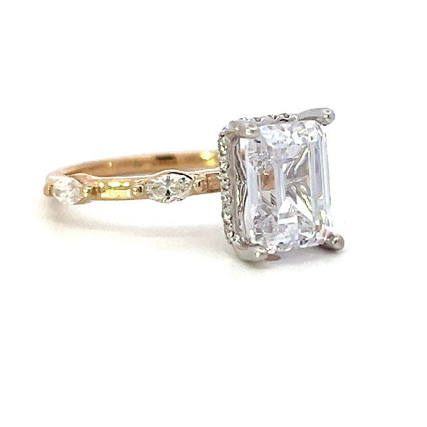 14K White and Yellow Gold Emerald Diamond Engagement Ring