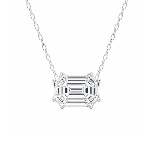 18K White Gold Illusion Emerald Pendant Necklace