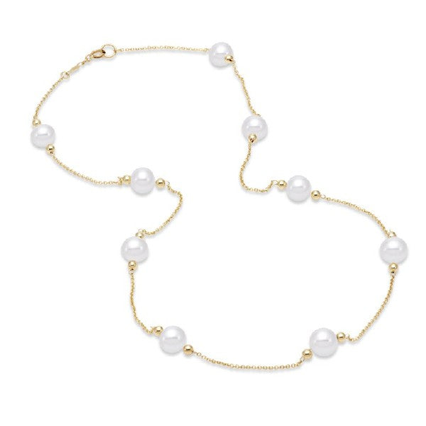 7-8mm Freshwater Pearl Tin Cup Necklace in 14K Yellow Gold