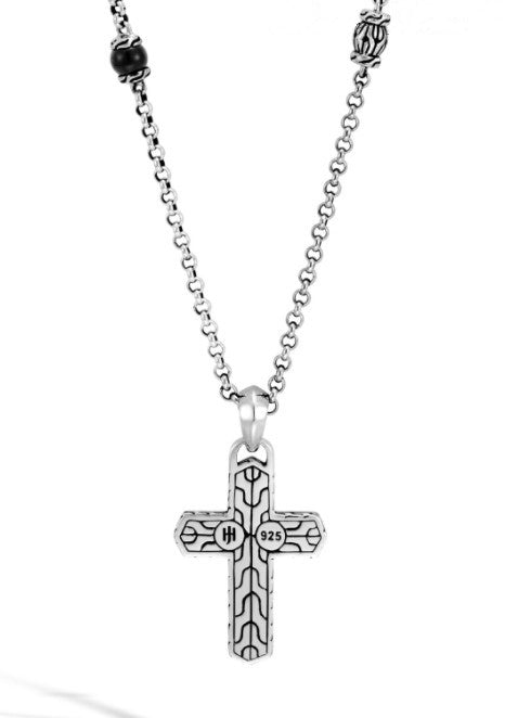 Men's Classic Chain Cross Pendant With Onyx Beads