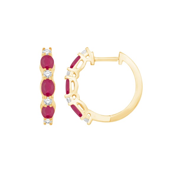 14K Yellow Gold Ruby & Diamond Earrings