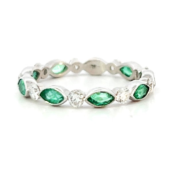 18K White Gold Marquise Emerald and Diamond Band