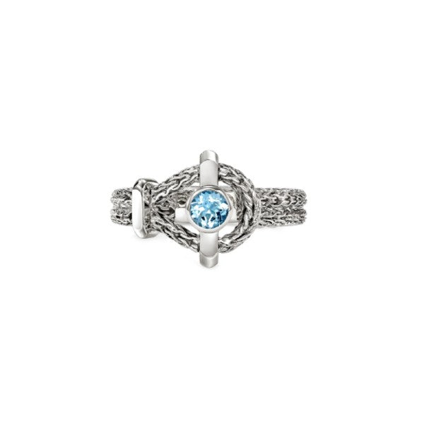 JOHN HARDY Sterling Silver Swiss Blue Topaz 4mm Icon Ring