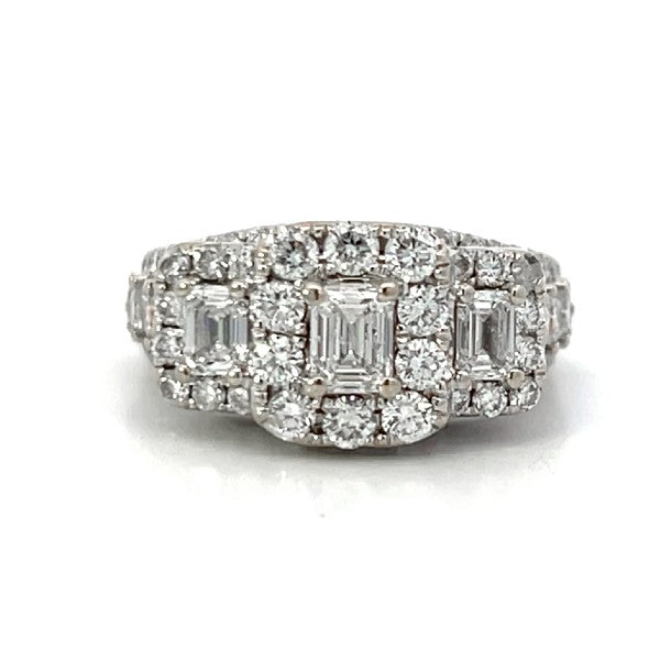 ESTATE 14K White Gold Past Present Future Emerald Cut Diamond Ring