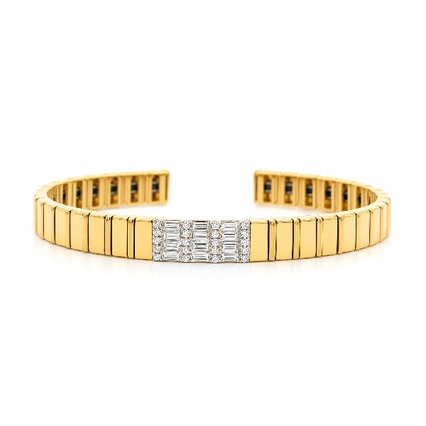 18K Yellow Gold Fluted Cuff Bracelet with Diamonds