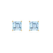 14K Yellow Gold Princess Cut Aquamarine Stud Earrings