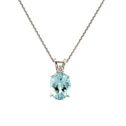 14K White Gold Oval Swiss Blue Topaz and Diamond Pendant
