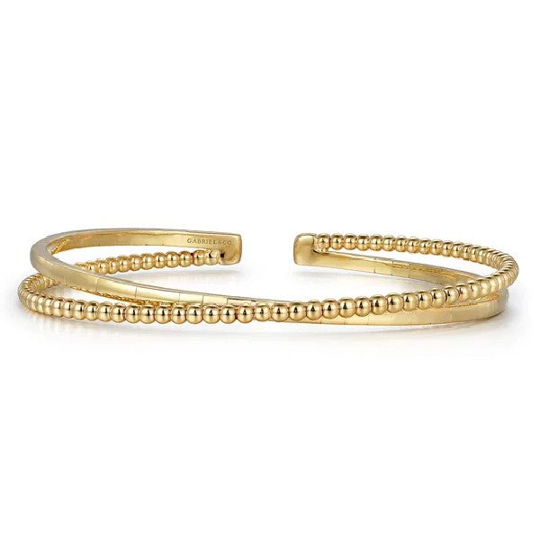 14K Yellow Gold Crossover Beaded Cuff Bracelet