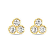 14K Yellow Gold Trefoil Diamond Stud Earrings