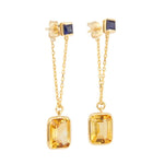 Load image into Gallery viewer, 18K Yellow Gold Sapphire &amp; Citrine Chain Earrings
