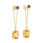 18K Yellow Gold Sapphire & Citrine Chain Earrings