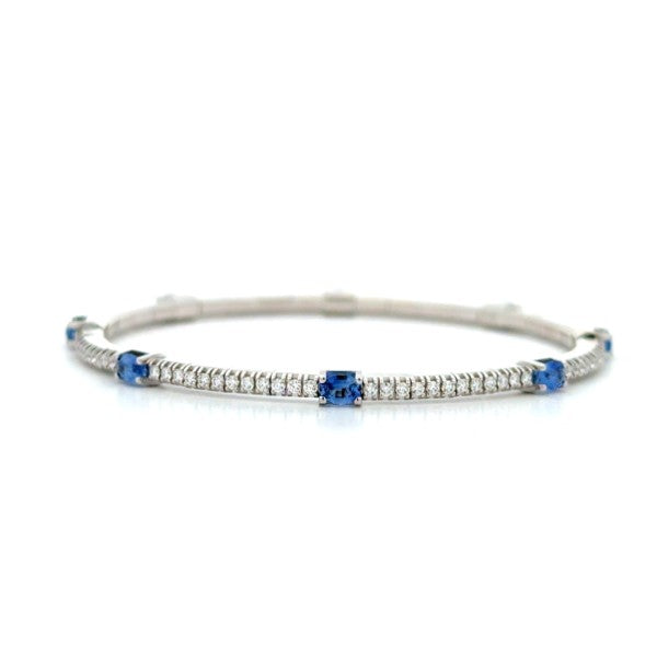 DEMEGLIO 18K White Gold Diamond and Sapphire Stretch Tennis Bracelet