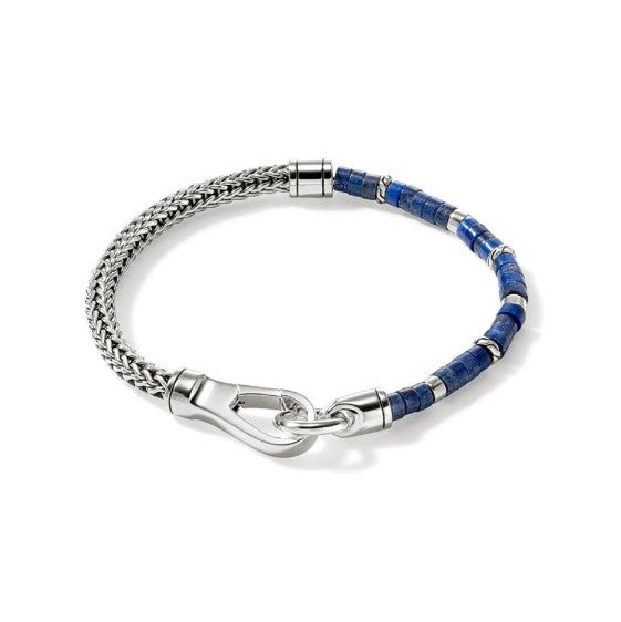 Sterling Silver Heishi Chain Bracelet with Lapis Lazuli