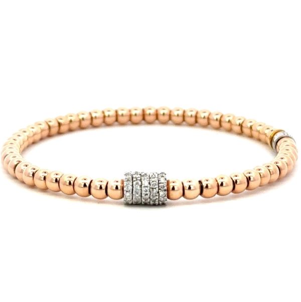 Stretchable 18K Rose Gold Bead Diamond Rondelle Bracelet