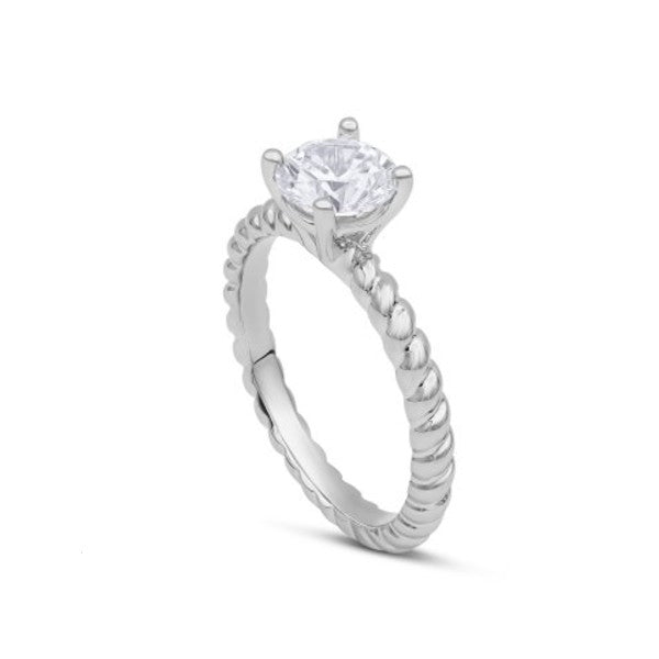 14K White Gold Solitaire Engagement Ring With a Twist Shank