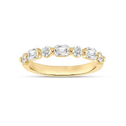 14K Yellow Gold Alternating Emerald and Round Diamond Band