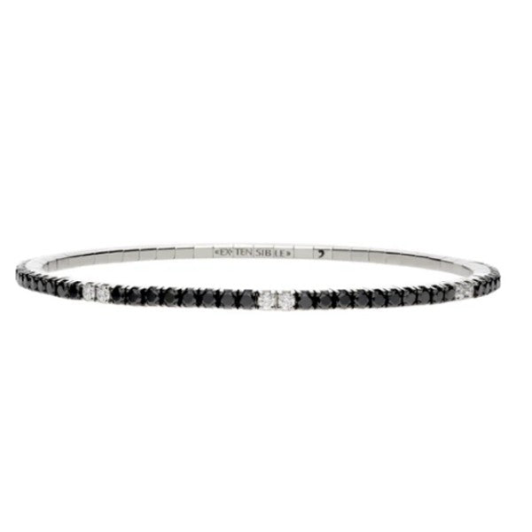 DEMEGLIO 18K White Gold Black and White Diamond Stretch Tennis Bracelet