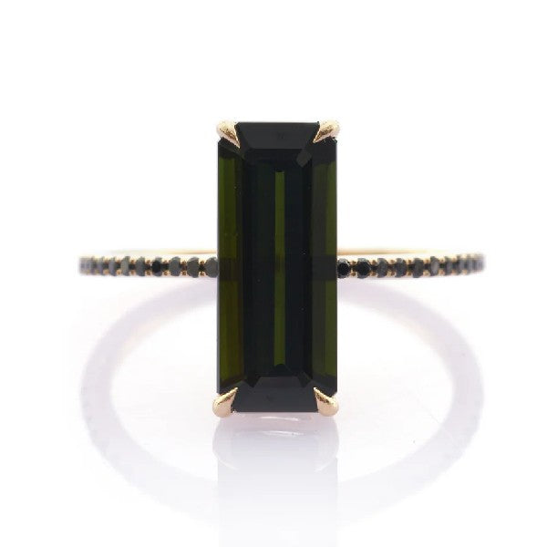 18K Yellow Gold Black Tourmaline Diamond Protection Bar Ring