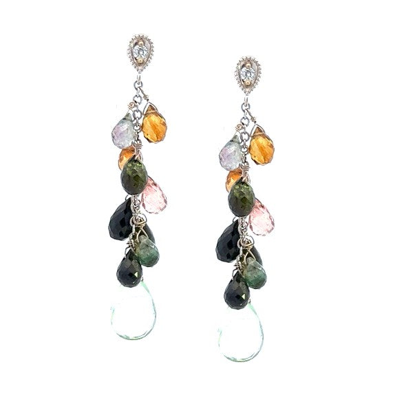 14K White Gold Topaz and Amethyst Waterfall Earrings- FINAL SALE