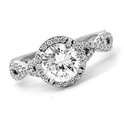18K White Gold Halo Diamond Engagement Ring With Twist Band
