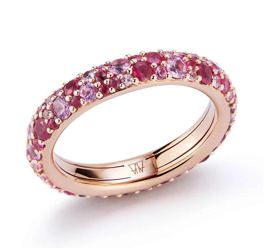 Walters Faith 18K Rose Gold Eternity Ring with Round Cut Pink Sapphires