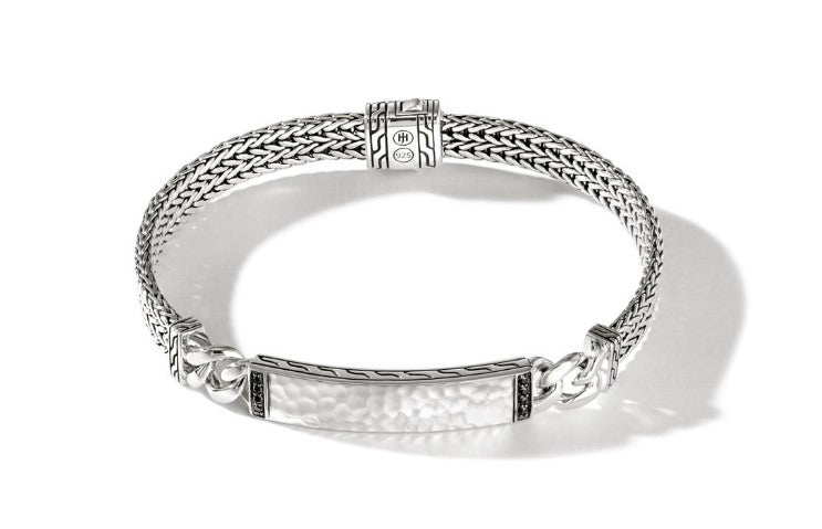 Classic Chain Hammered Silver Flat ID Bracelet