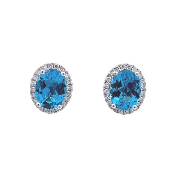 14K White Gold Swiss Blue Topaz and Diamond Halo Earrings
