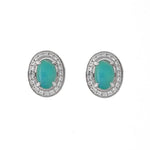 Load image into Gallery viewer, 14K White Gold Oval Opal and Diamond Halo Stud Earrings