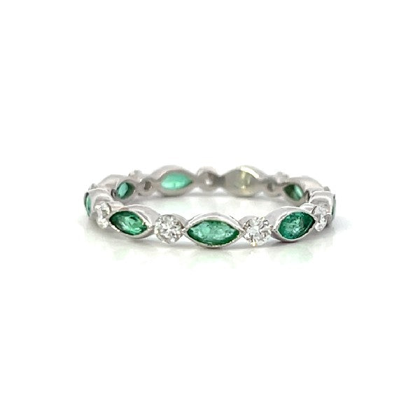 18K White Gold Marquise Emerald and Diamond Band
