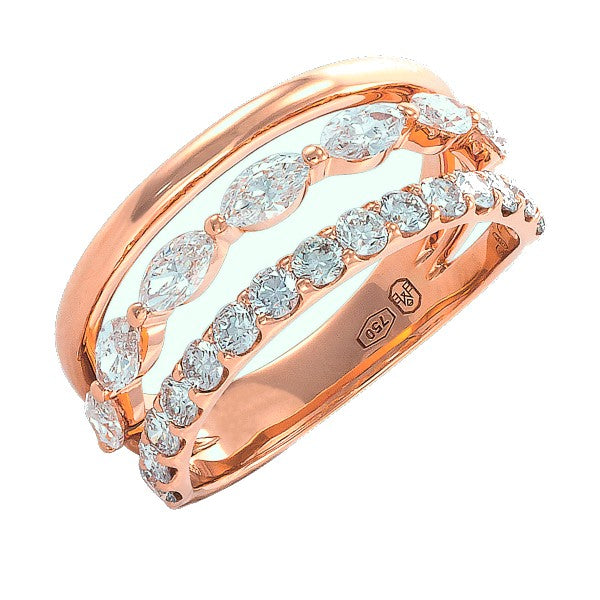 18K Rose Rose Gold Diamond Mixed-Band Ring