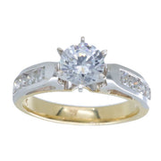 14K Two-Tone Round Diamond Engagement Ring With Accented Band