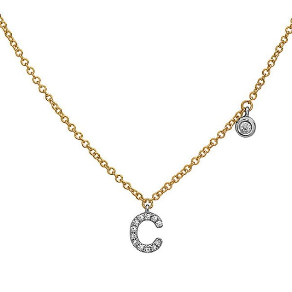 14K White and Yellow Gold Diamond Letter C Necklace