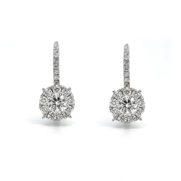 14K White Gold Diamond Cluster Drop Earrings