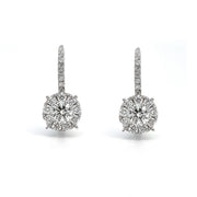 14K White Gold Diamond Cluster Drop Earrings