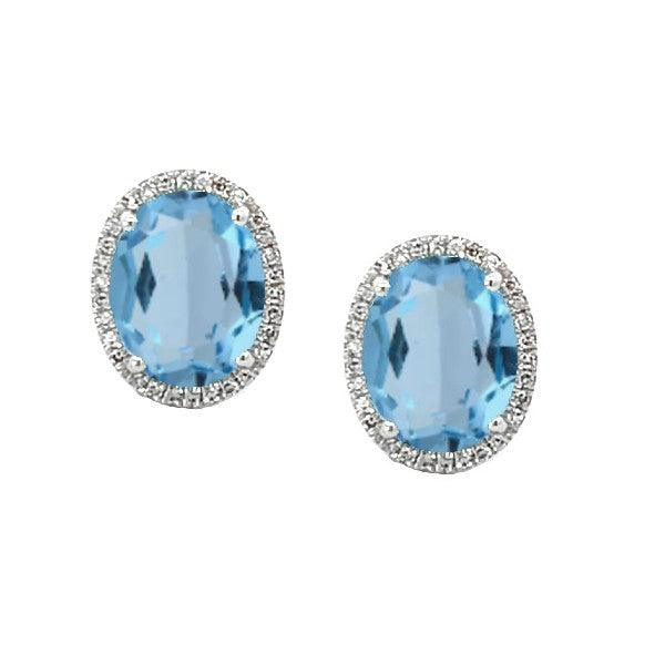 14K White Gold Blue Topaz and Diamond Halo Earrings