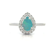 14K White Gold Pear Opal Diamond Halo Ring