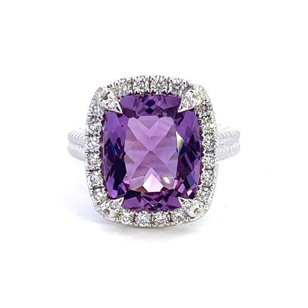 Amethyst Diamond Halo Fashion Ring