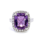 Amethyst Diamond Halo Fashion Ring