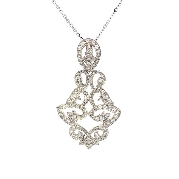 18k White Gold Diamond Elaborate Scroll Statement Pendant