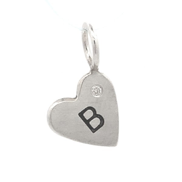 HEATHER B MOORE Sterling Silver Mini Heart Letter B Charm With Diamond