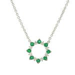 Load image into Gallery viewer, 14K White Gold Open Circle Emerald and Diamond Necklace
