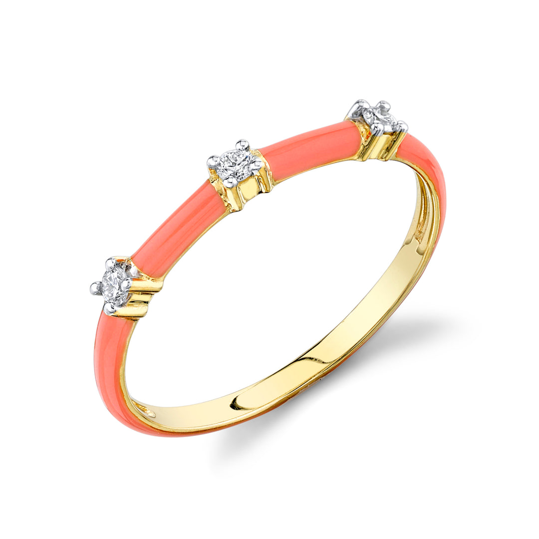 Stackable Coral Enamel and Diamond Band