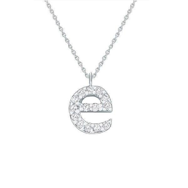 14K White Gold Diamond Baby Typewriter "e" Initial Necklace