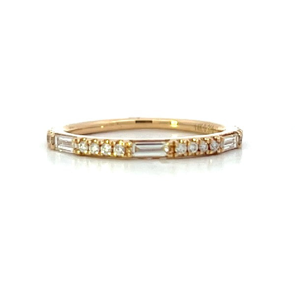 14K Yellow Gold Stackable Band with Round and Baguette Diamonds