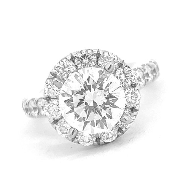 18K White Gold Round Diamond Halo Engagement Ring