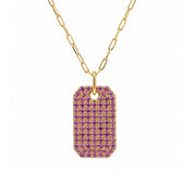 14K Yellow Gold Pink Sapphire Dog Tag Necklace