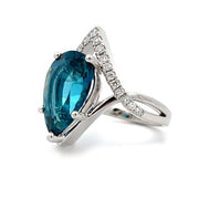 14K White Gold London Blue Topaz and Diamond V Twist Fashion Ring