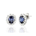 Load image into Gallery viewer, Sapphire and Diamond Halo Earrings
